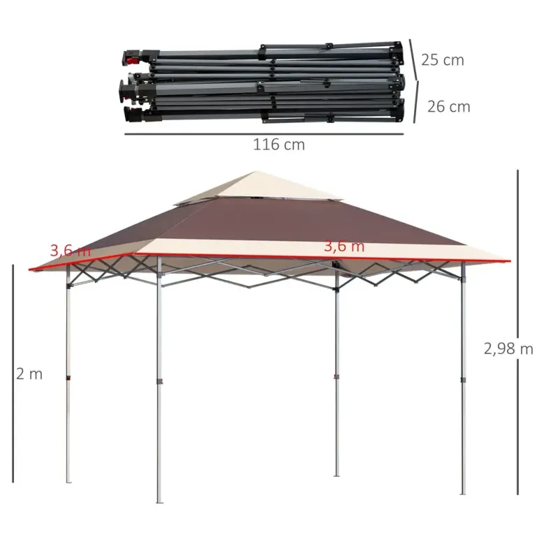 Hopfällbar Pop-Up Paviljong Partytält Enkel 3,6 x 3,6 M
