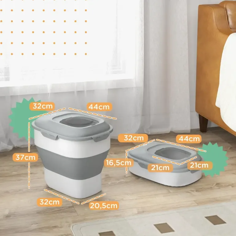 Hopfällbar Foderbehållare för 25 kg, Grå Hund Katt Liter