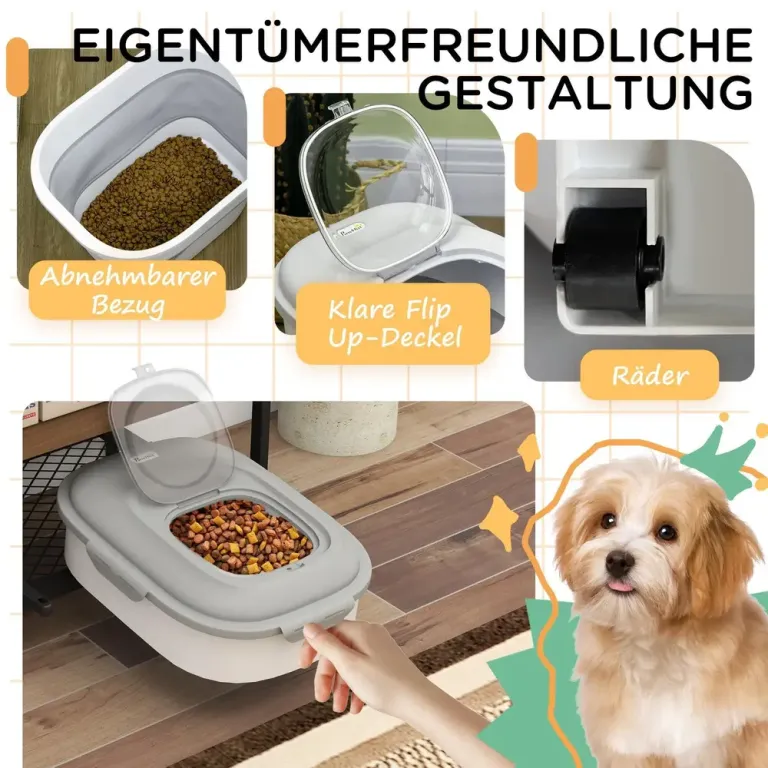 Hopfällbar Foderbehållare för 25 kg, Grå Hund Katt Liter