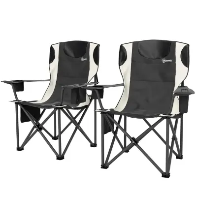 Hopfällbara Campingstolar 2-Pack med Kylväska, Svart Nackstöd