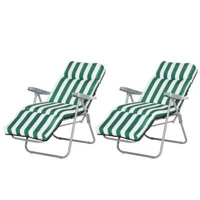 Hopfällbara Solsängar 2-Pack med Dyna Grön Vit Stål