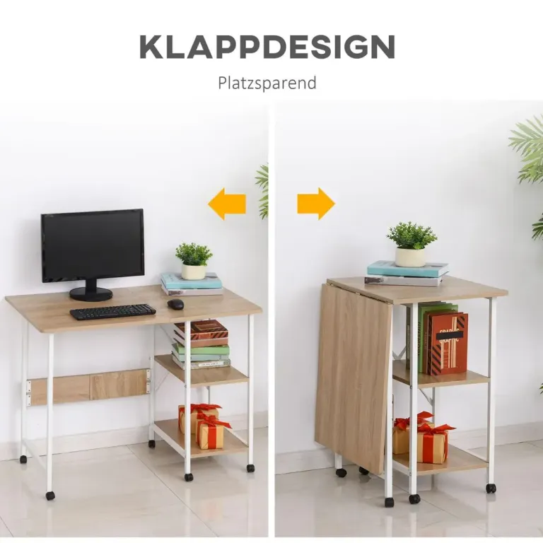 Hopfällbart Bord Mobilt Skrivbord på Hjul