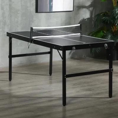 Hopfällbart Bordtennisbord med Nät, Svart Mini Pingisbord Bärbart