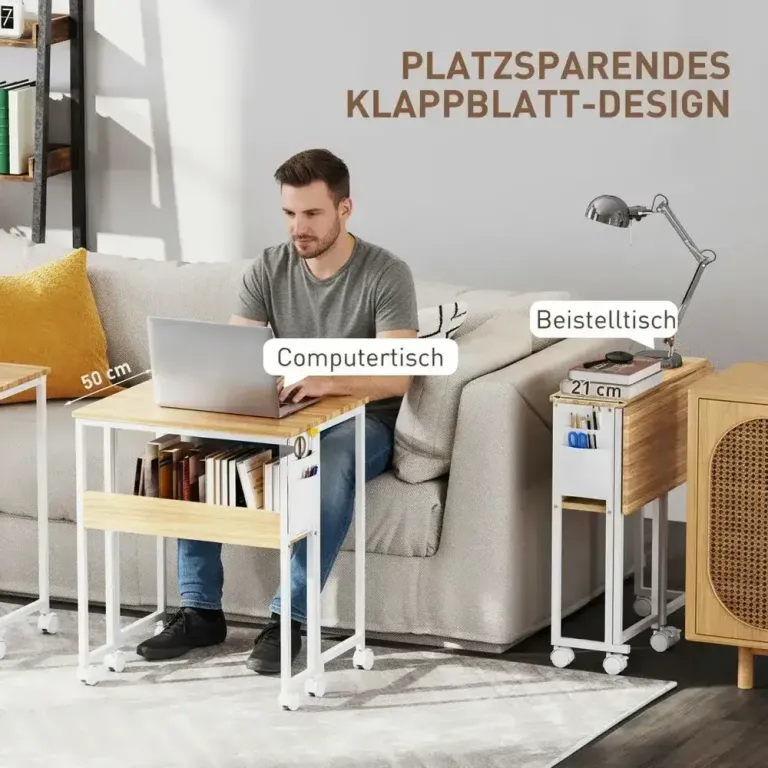 Hopfällbart Skrivbord Konverterbart till Sidobord med Öppen Hjul