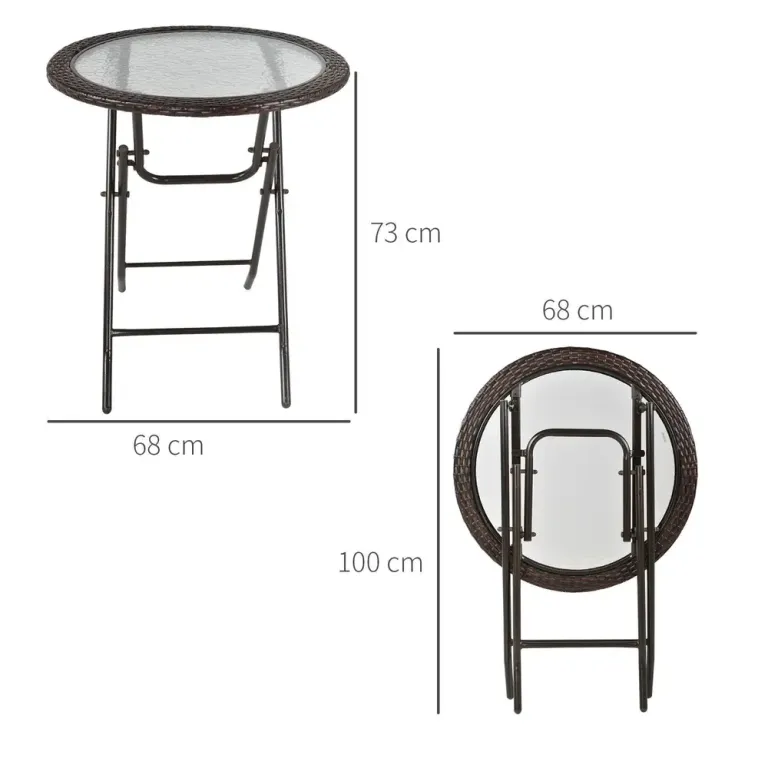 Hopfällbart Trädgårdsbord med Härdat Glas, Brunt