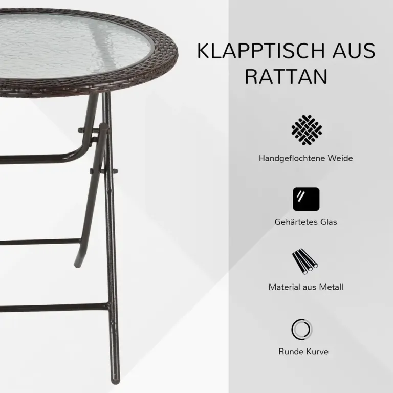 Hopfällbart Trädgårdsbord med Härdat Glas, Brunt