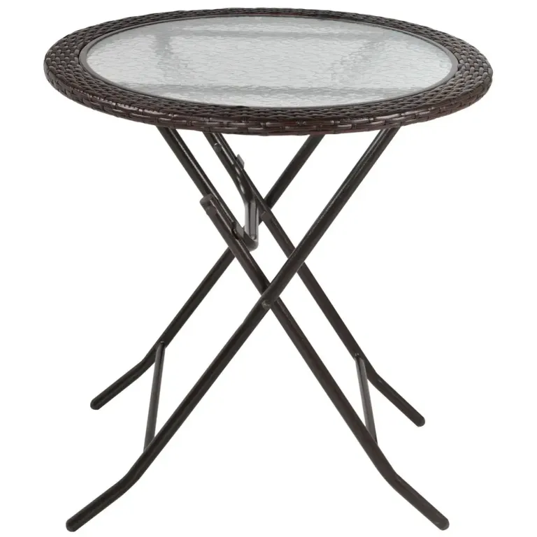Hopfällbart Trädgårdsbord med Härdat Glas, Brunt