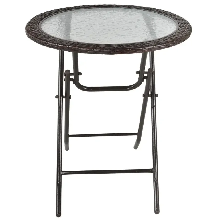 Hopfällbart Trädgårdsbord med Härdat Glas, Brunt
