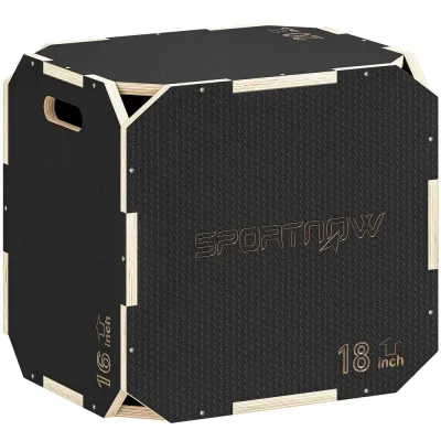 Hoppbox och Plyobox i Plywood med Sidohandtag, Svart Träning Släta