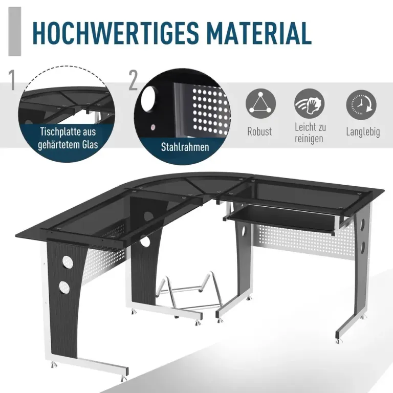 Hörnskrivbord L-format Svart 164 x 139 x 75 cm