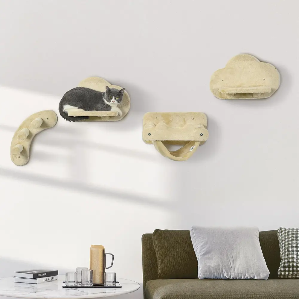 Kattklättervägg Klösträd Beige av Plysch och Sisal