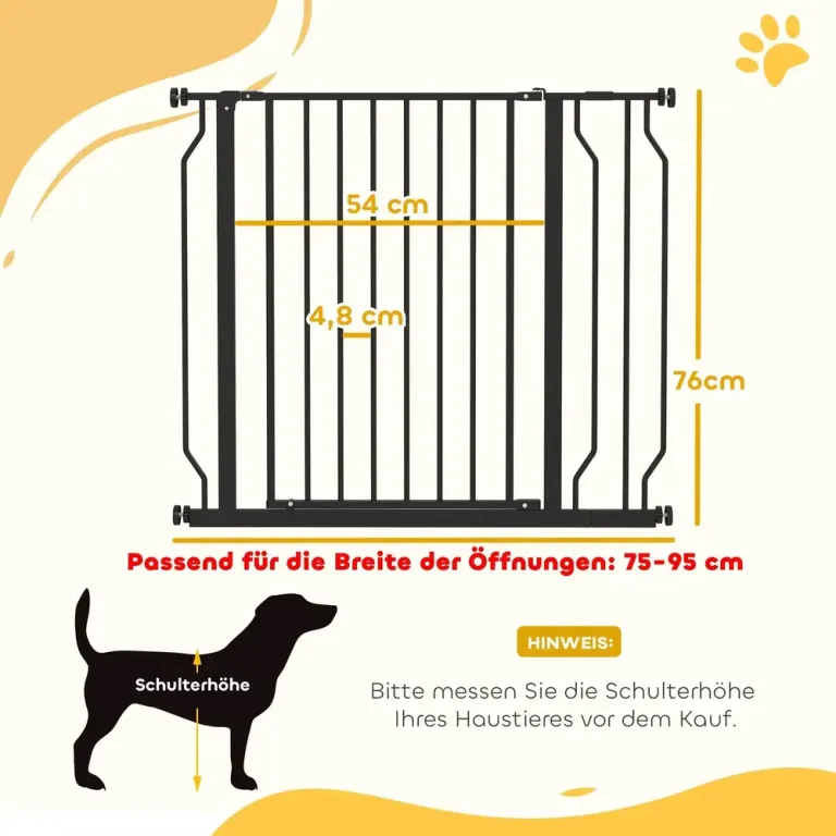 Hundgrind 75– med Klämfäste, Svart Säkerhetsgrind Husdjur Justerbar