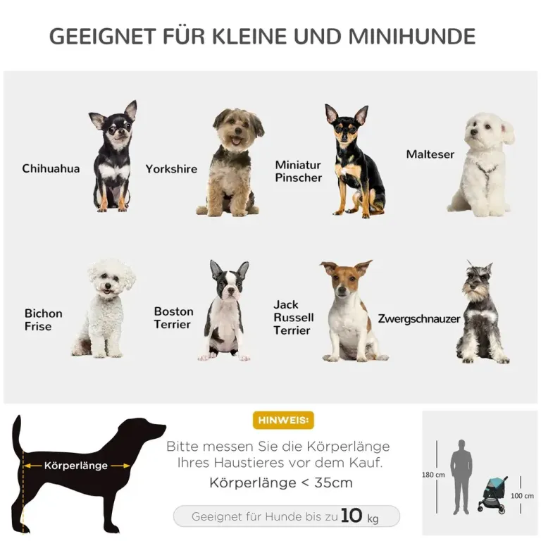 Hundbuggy Upp till 10 kg Vikbart Säkerhetskoppel Hundvagn Regnskydd