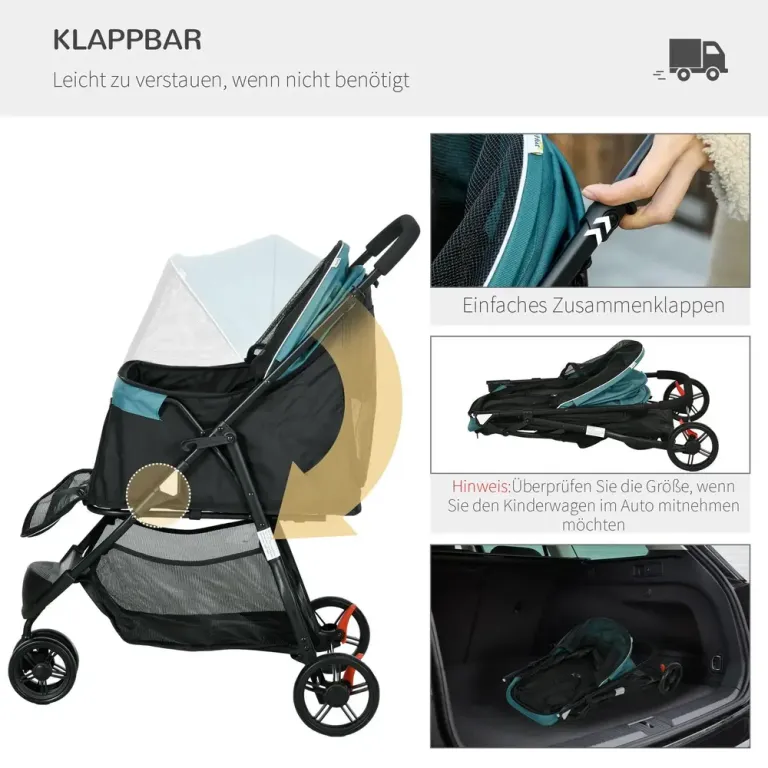 Hundbuggy Upp till 10 kg Vikbart Säkerhetskoppel Hundvagn Regnskydd