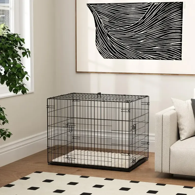 Hundbur Hopfällbar 2 Dörrar Metall Svart