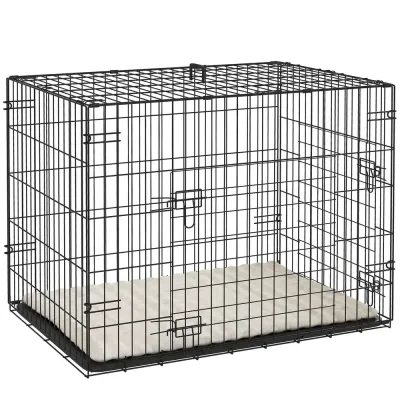 Hundbur Hopfällbar 2 Dörrar Metall Svart