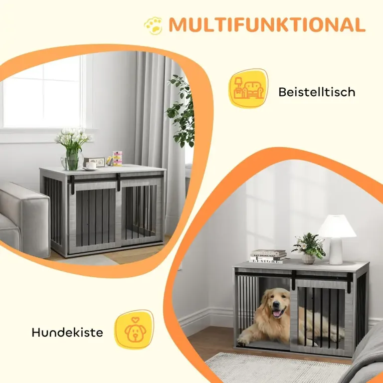 Hundbur Hundkennel Grå av Metall för Stora Skjutdörr