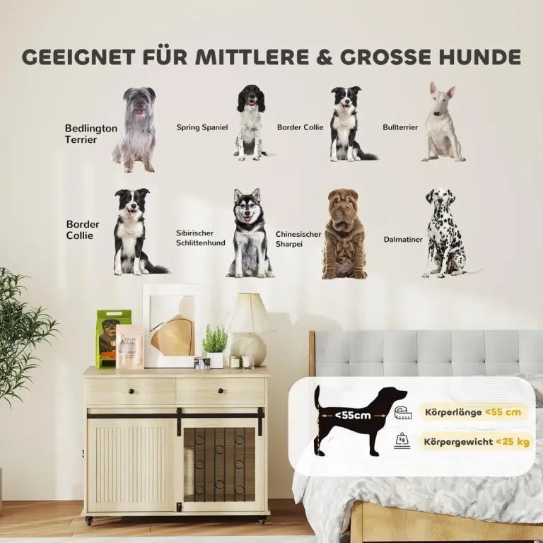 Hundbur Inomhus Träfärgad Stål och Spånskiva Hjul Rustik Still