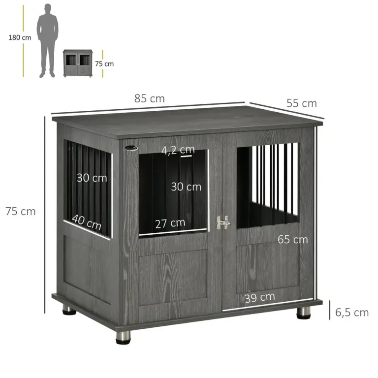 Hundbur med Låsbar Dörr, Grå
