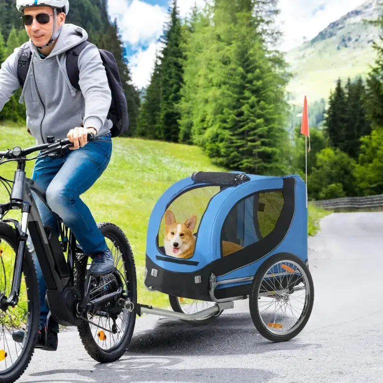 Hundcykelvagn med Säkerhetskoppling, Blå Universalkoppling Metall