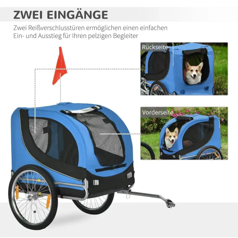 Hundcykelvagn med Säkerhetskoppling, Blå Universalkoppling Metall