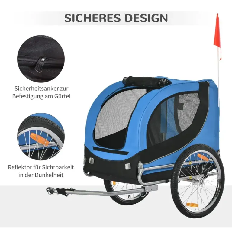 Hundcykelvagn med Säkerhetskoppling, Blå Universalkoppling Metall