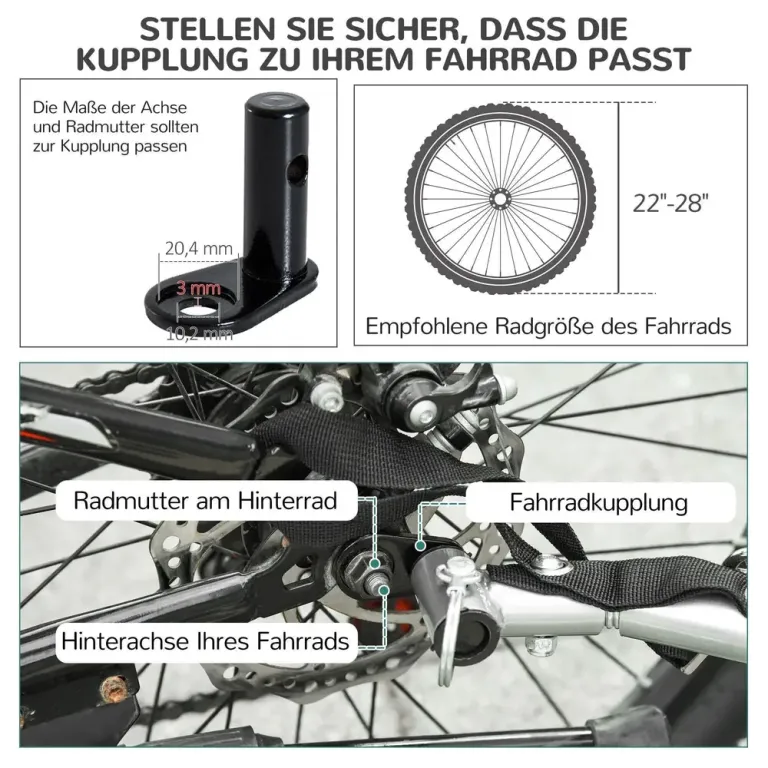 Hundcykelvagn med Säkerhetskoppling, Röd Universalkoppling Metall