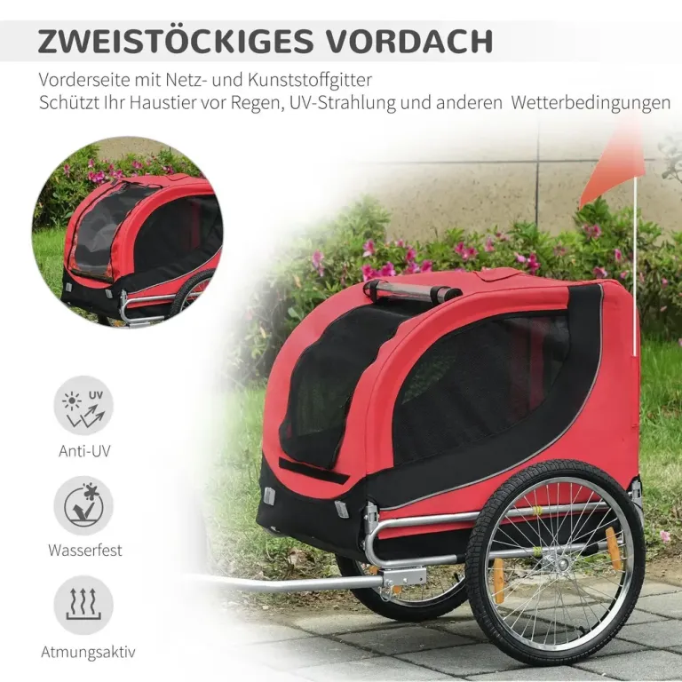 Hundcykelvagn med Säkerhetskoppling, Röd Universalkoppling Metall