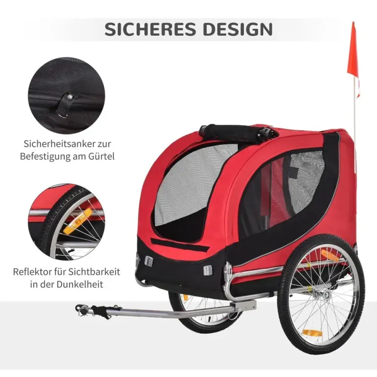 Hundcykelvagn med Säkerhetskoppling, Röd Universalkoppling Metall