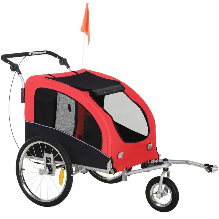 Hundcykelvagn och Joggingvagn 2-i-1, Röd