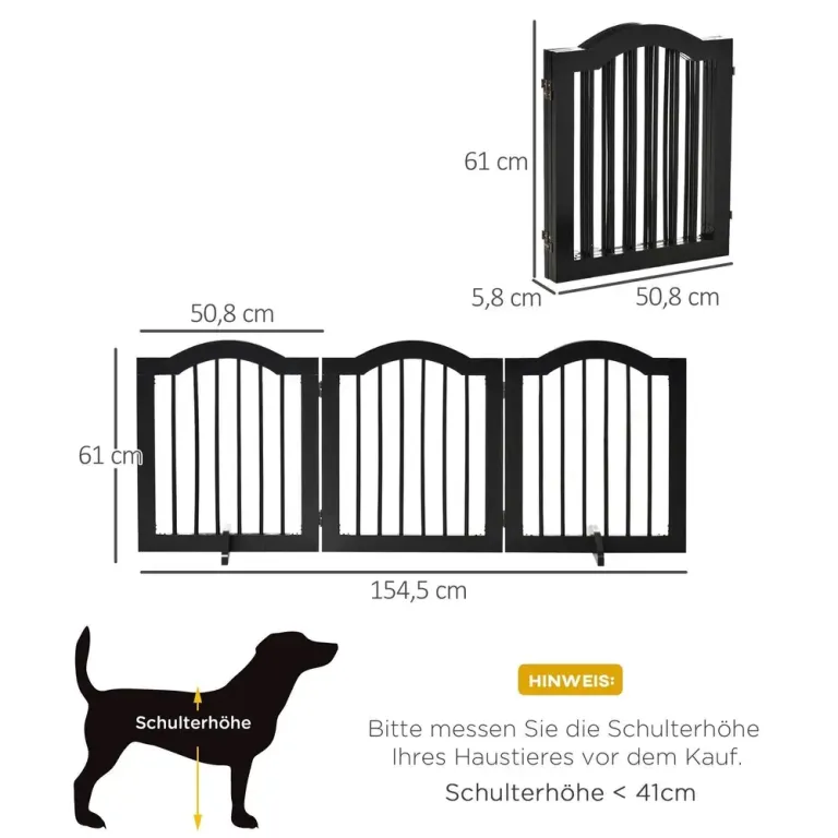 Hundgrind i 3 Sektioner Vikbar Självstående Svart