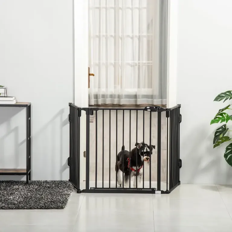 Hundgrind med Dörr Säkerhetsbarriär i Trä Hopfällbar Panelar