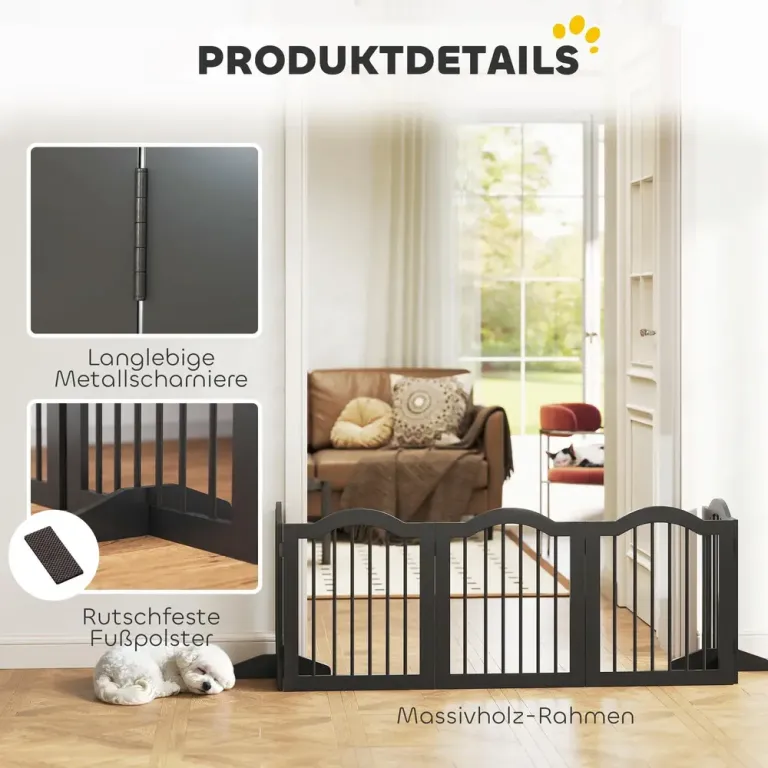 Hundgrind Svart Trä och Stål Säkerhetsgrind 5 Vikbar Självstående