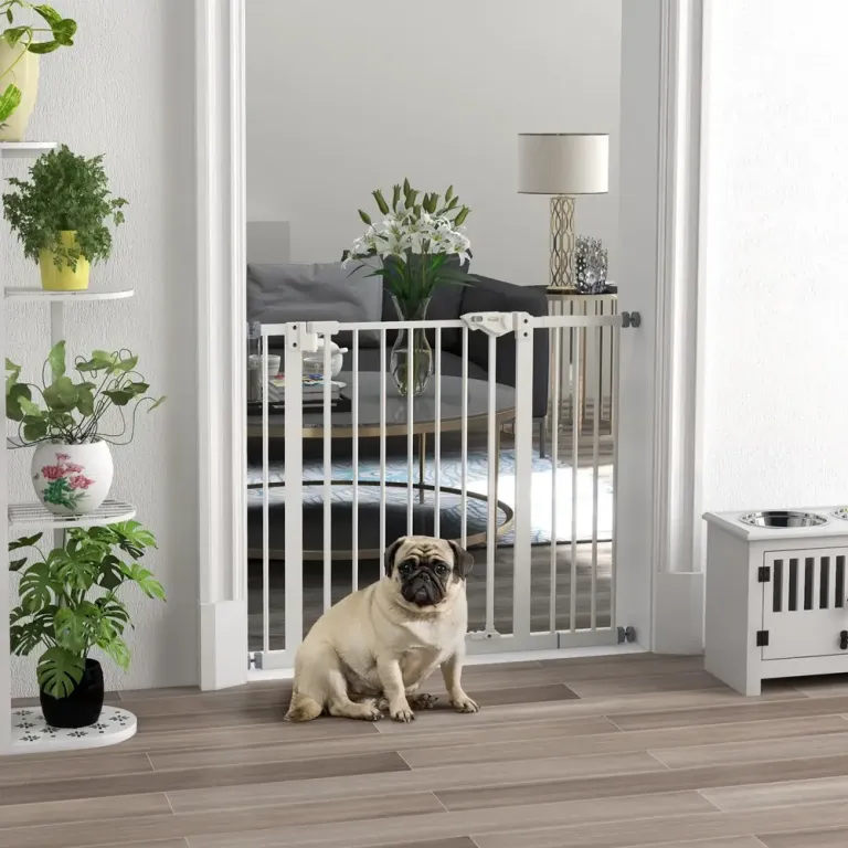 Hundgrind/husdjursgrind Metall och Plast Vit 87–94 cm Automatisk
