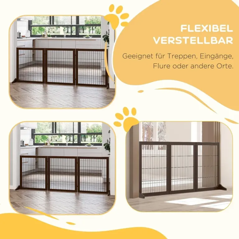 Hundgrindspärr Furu Fristående Brun Barriär Självsående Vikbar