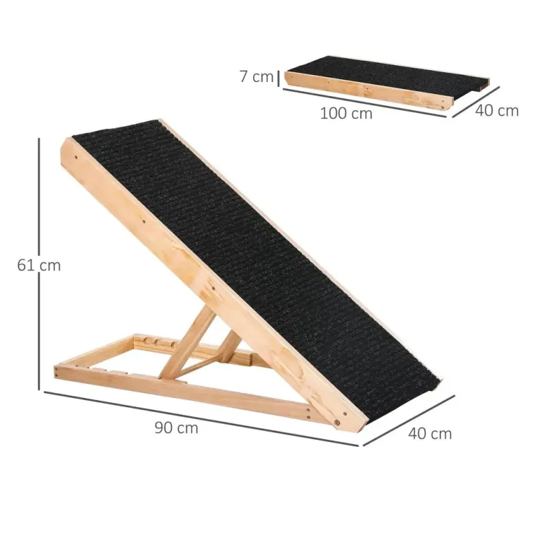 Hundramp i Furuträ Husdjursramp Justerbar Hunderamp Polyester