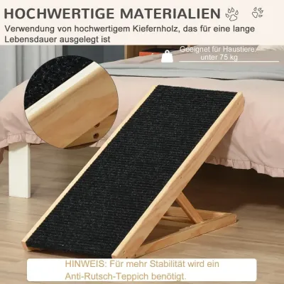 Hundramp i Furuträ Husdjursramp Justerbar Hunderamp Polyester