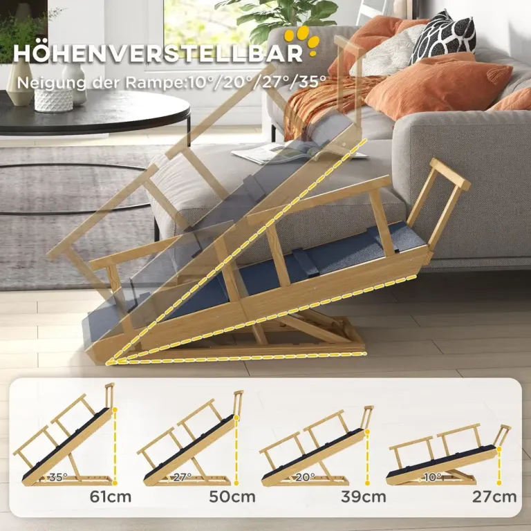 Hundramp i Höjd med Hopfällbar för Djur Upp Höjdjusterbar Träram