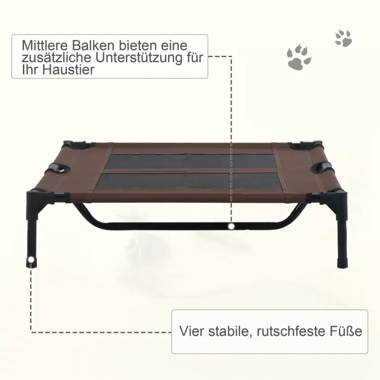 Upphöjd Hundsäng i Metall och Tyg, Brun Hopfällbar Utomhus