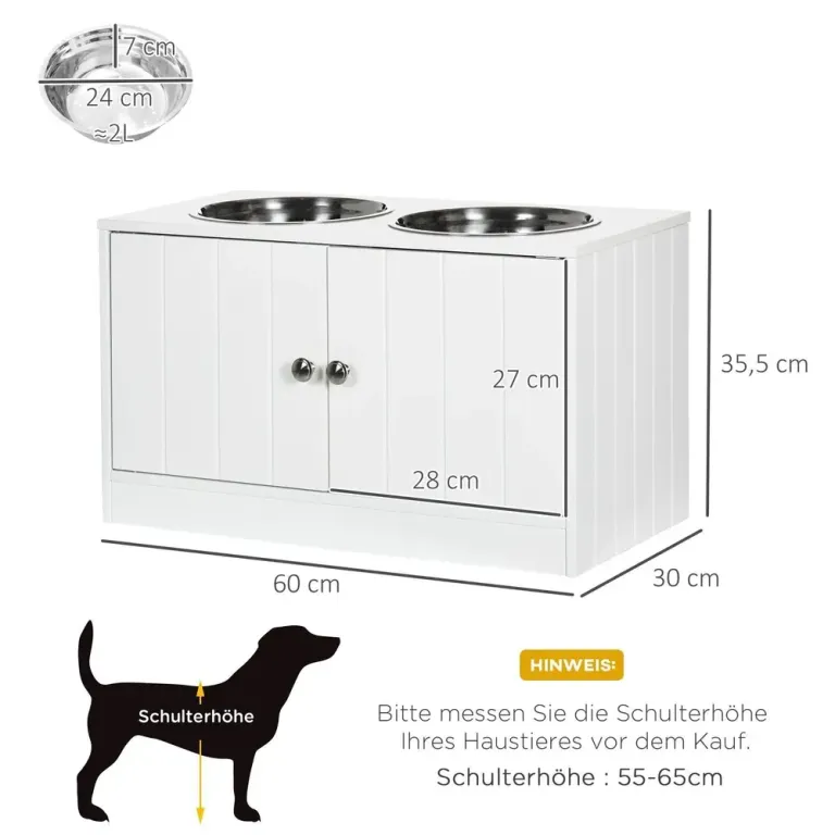 Hundskålar Foderstation Vit av Rostfritt Stål och Trä Rostfria
