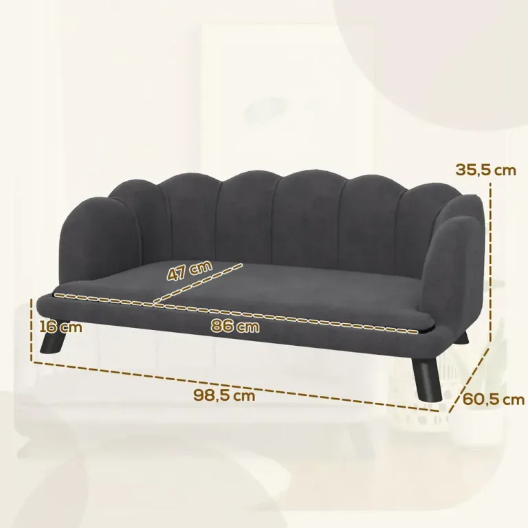Hundsoffa med Träben Elegant Kattsoffa Sammet Mörkgrå