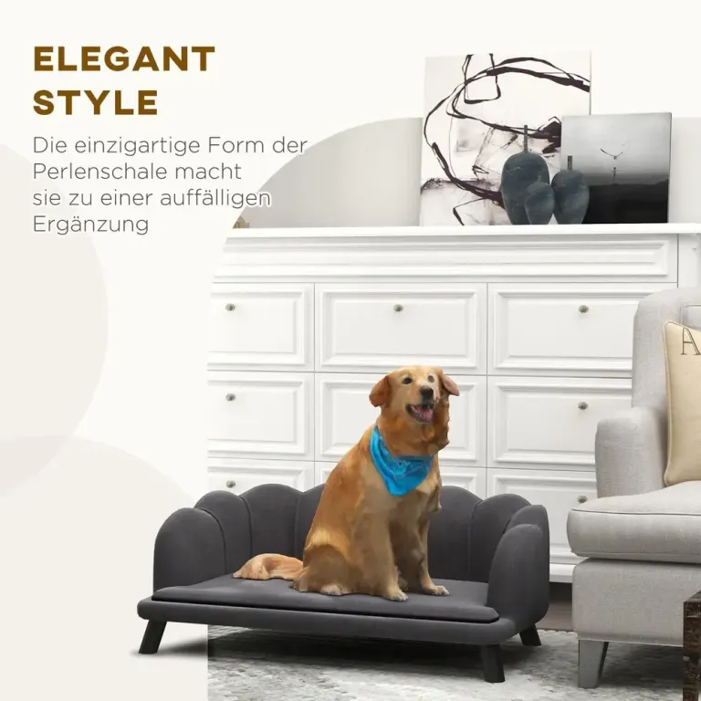 Hundsoffa med Träben Elegant Kattsoffa Sammet Mörkgrå
