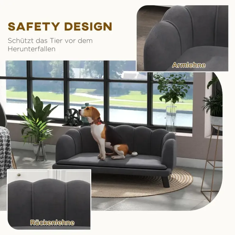 Hundsoffa med Träben Elegant Kattsoffa Sammet Mörkgrå