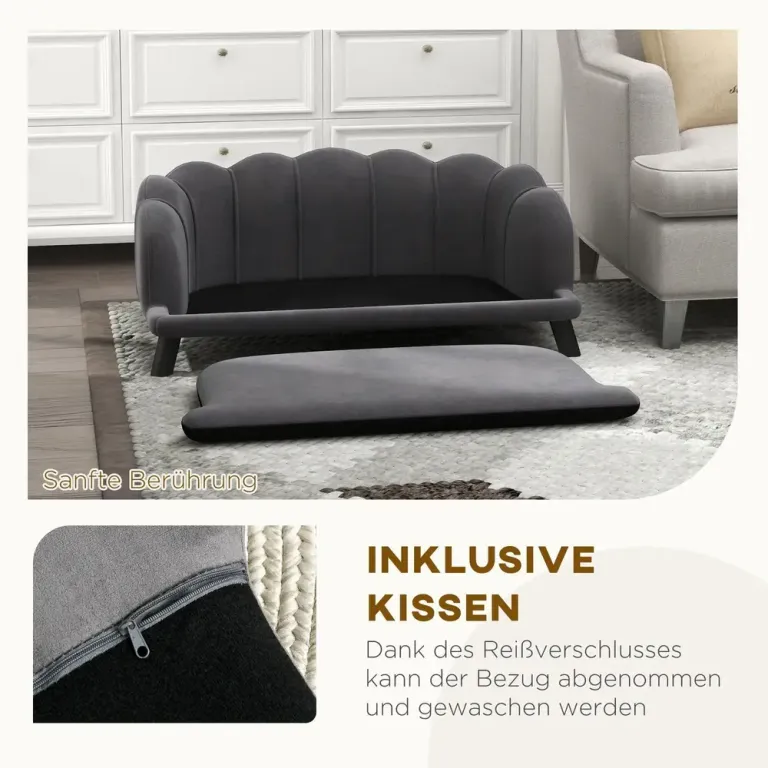 Hundsoffa med Träben Elegant Kattsoffa Sammet Mörkgrå