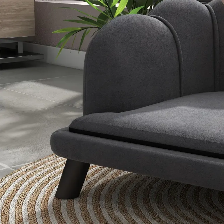 Hundsoffa med Träben Elegant Kattsoffa Sammet Mörkgrå