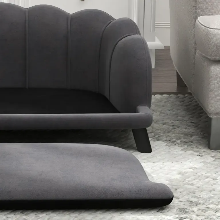 Hundsoffa med Träben Elegant Kattsoffa Sammet Mörkgrå