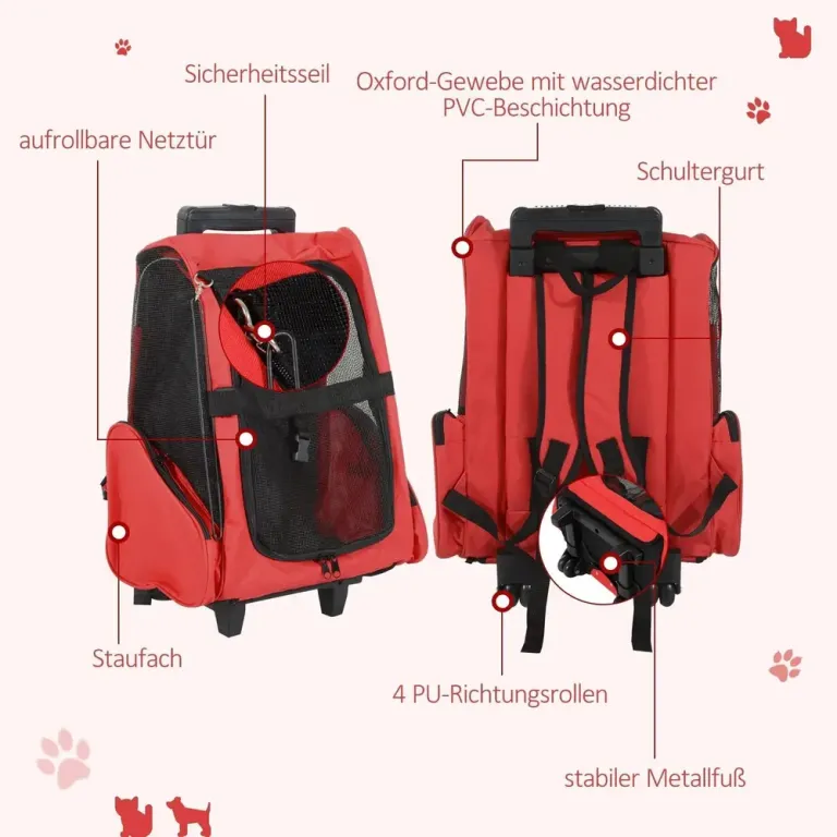 Hundvagn och Transportväska 2-i-1 42 x 25 x 55 cm, Röd