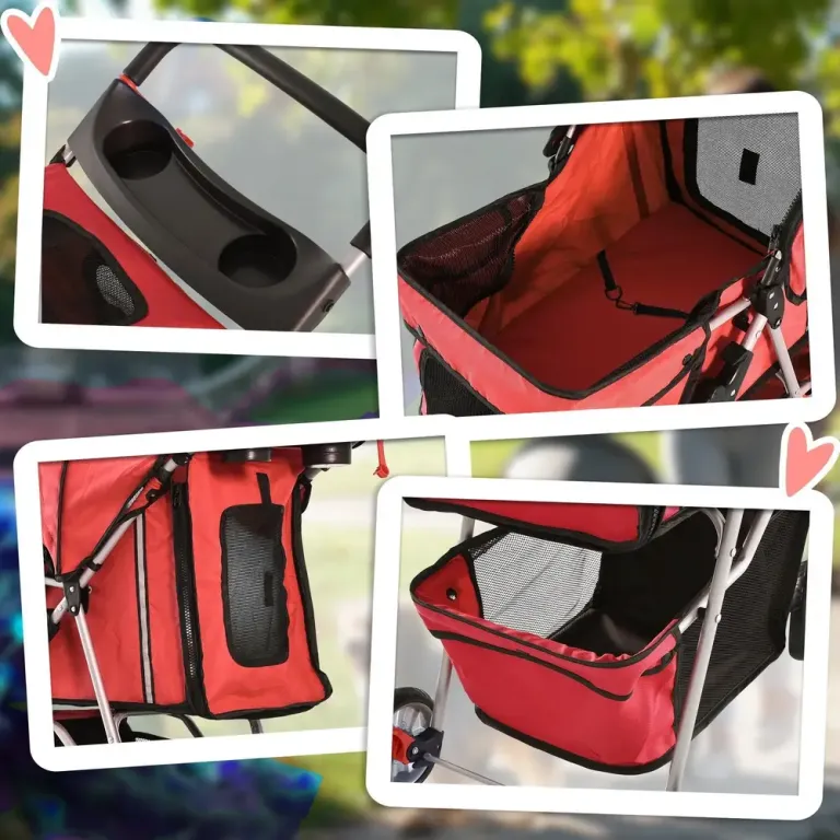 Hundvagn Buggy Röd Polyester och Metall för Hundar Hopfällbar