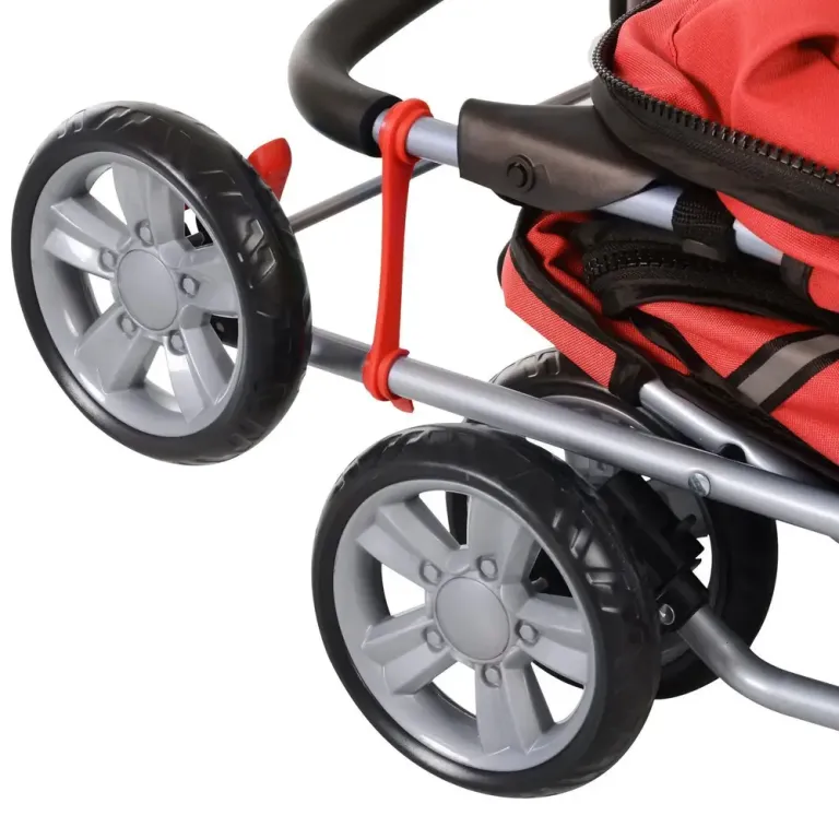 Hundvagn Buggy Röd Polyester och Metall för Hundar Hopfällbar