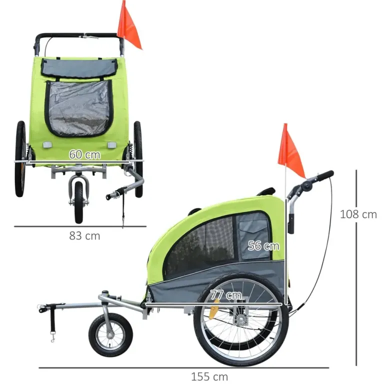 Hundcykelvagn Grön Grå Oxford Tyg 155 x 83 x 108 cm